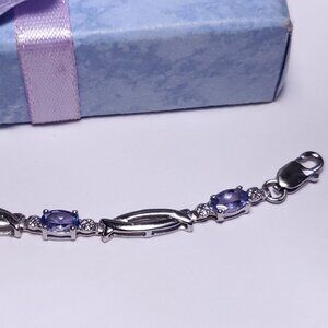 Estate 1.5ctw Natural Oval Tanzanite & Diamond 10Kt WG Link Tennis Bracelet22812